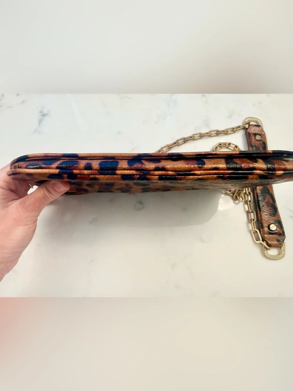 RARE Tory Burch Ainsley Leather Leopard Crossbody Clutch w/ Removable Strap